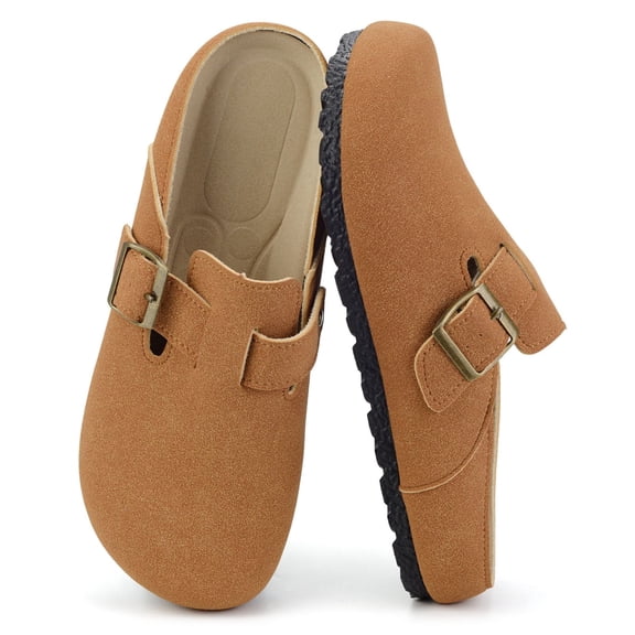 BERANMEY Women's Suede Clogs & Mules Stylish Leather Mules with Arch Support and Cork Footbed Couple's Clogs for Women and Men