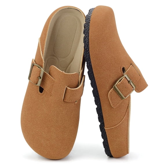 BERANMEY Women's Suede Clogs & Mules Stylish Leather Mules with Arch Support and Cork Footbed Couple's Clogs for Women and Men