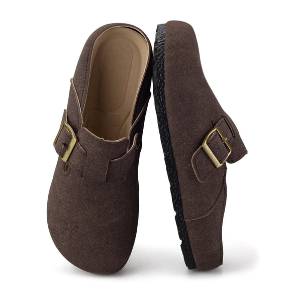 BERANMEY Women's Suede Clogs & Mules Stylish Leather Mules with Arch Support and Cork Footbed Couple's Clogs for Women and Men