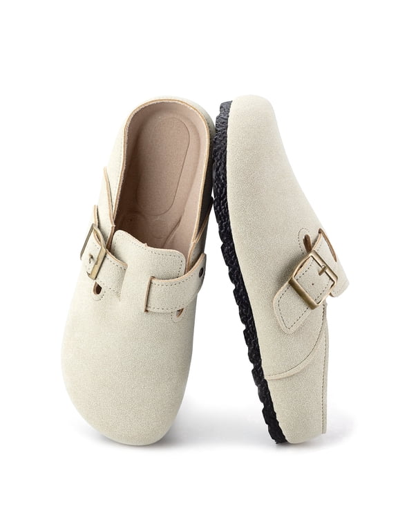 Women's Suede Clogs & Mules Stylish Leather Mules with Arch Support and Cork Footbed Couple's Clogs for Women and Men