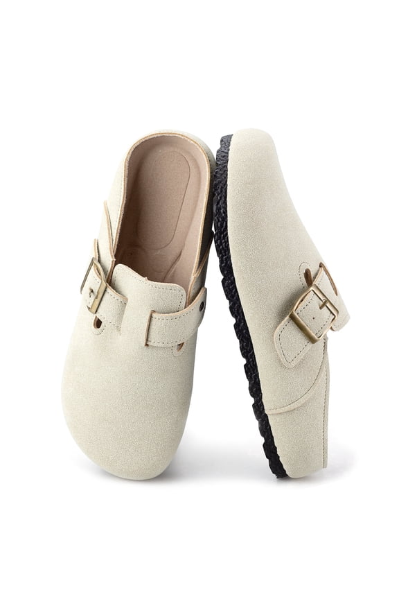 Women's Suede Clogs & Mules Stylish Leather Mules with Arch Support and Cork Footbed Couple's Clogs for Women and Men