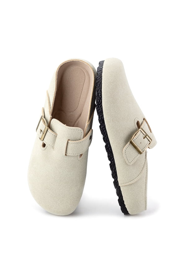 Women's Suede Clogs & Mules Stylish Leather Mules with Arch Support and Cork Footbed Couple's Clogs for Women and Men