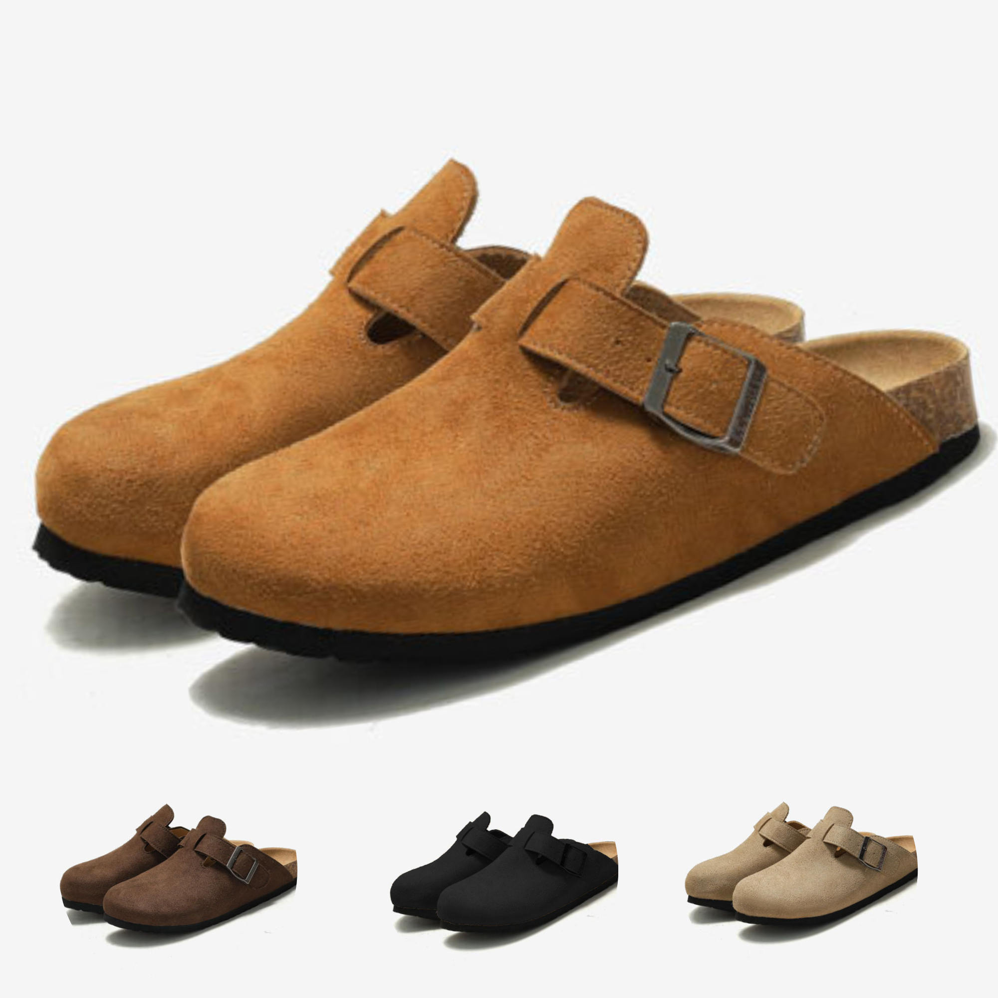 BERANMEY Women's Suede Clogs & Mules Stylish Leather Mules with Arch