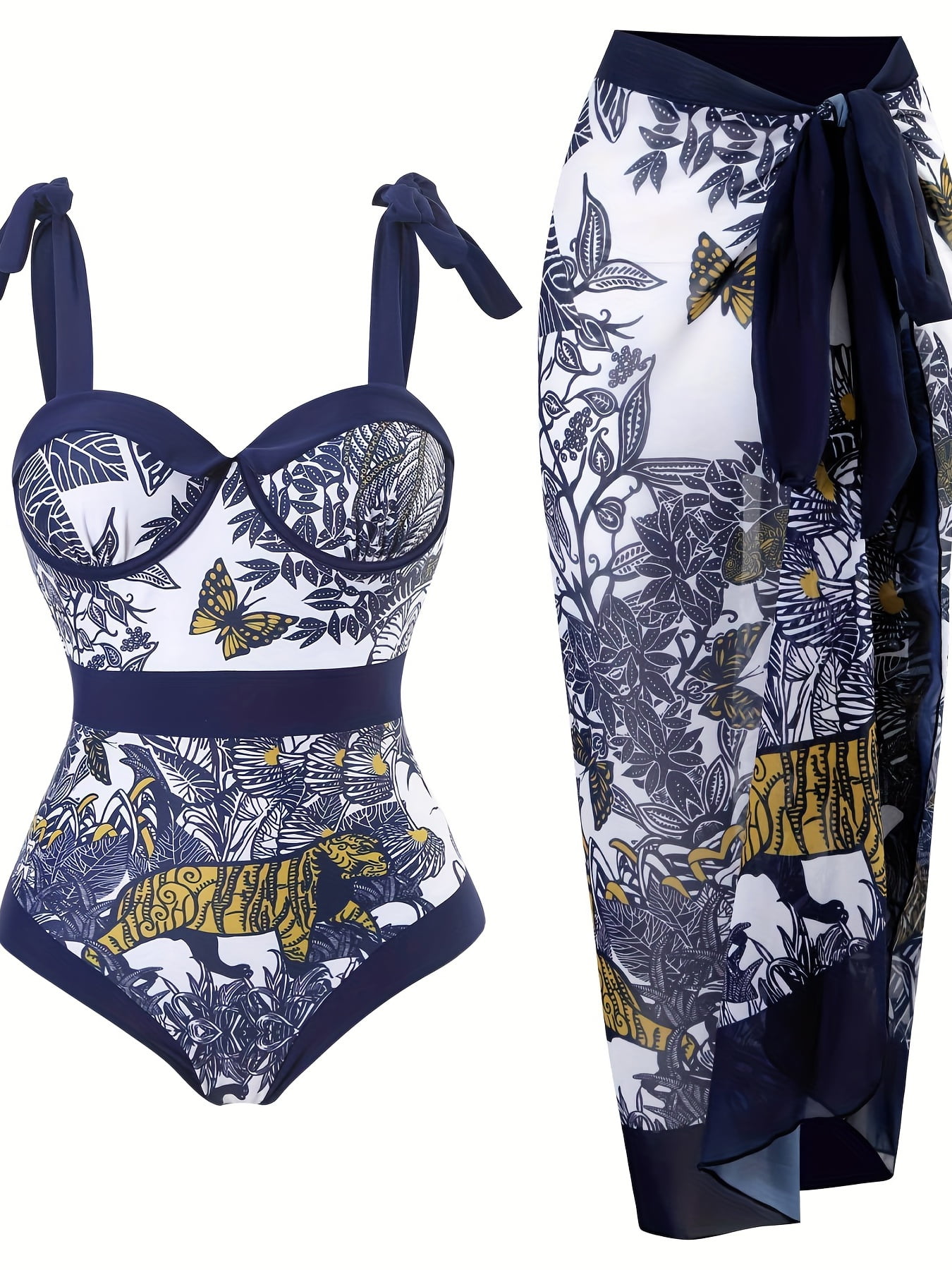 BERANMEY Women's Tropical Print One Piece Swimsuit with Cover up Beach