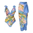 thumbnail image 1 of BERANMEY Women's Tropical Print One Piece Swimsuit with Cover up Beach Skirt Sarong Two Piece Floral Printed V Neck Tummy Control High Cut Monokini Swimsuit Bathing Suit Women's Swimwear & Clothing, 1 of 7
