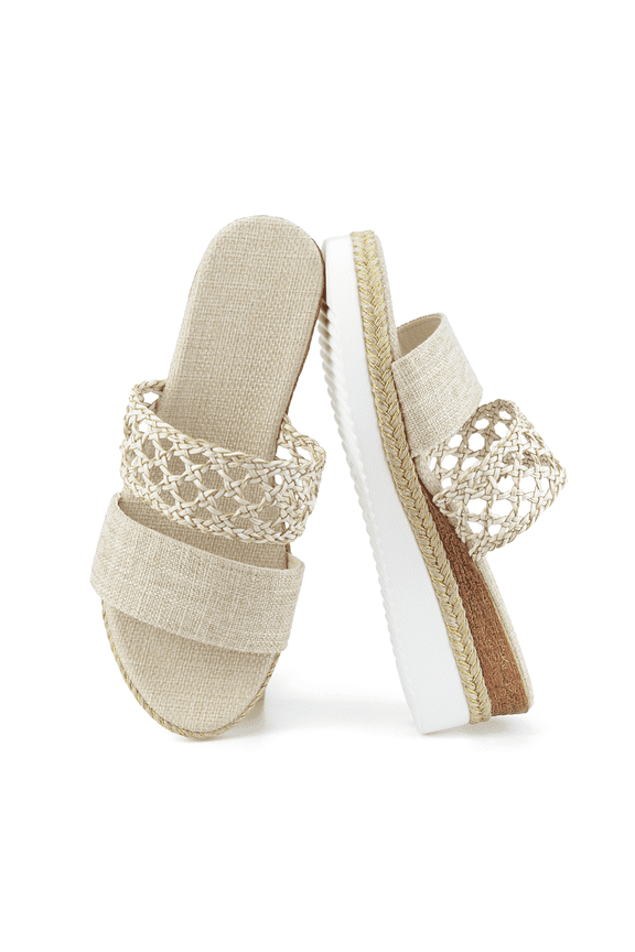 Women's Wedge Heel Espadrille Sandals Comfortable Wide Width Open Toe Double Band Straps Sandals for Beach Vacation & Summer Dress