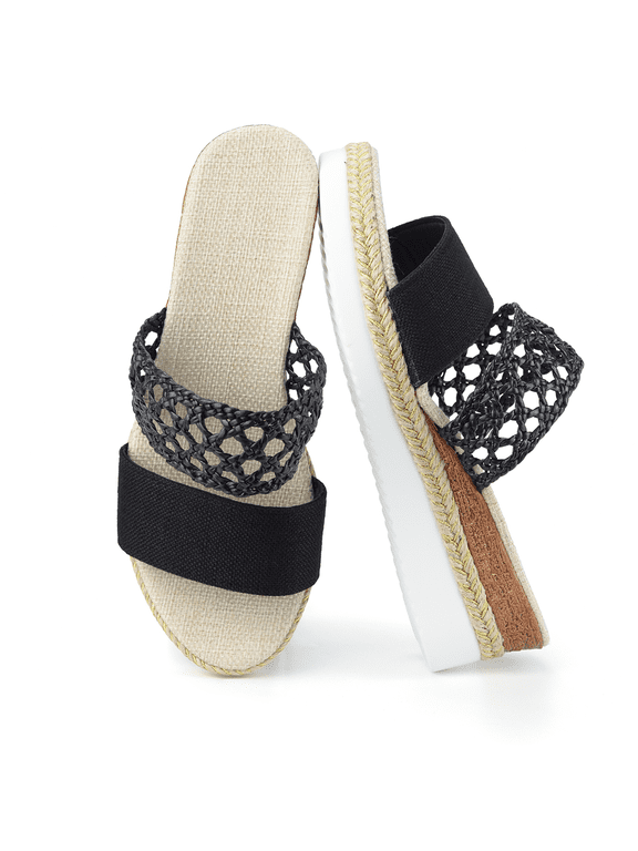 Women's Wedge Heel Espadrille Sandals Comfortable Wide Width Open Toe Double Band Straps Sandals for Beach Vacation & Summer Dress