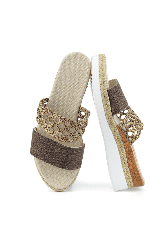 Women's Wedge Heel Espadrille Sandals Comfortable Wide Width Open Toe Double Band Straps Sandals for Beach Vacation & Summer Dress