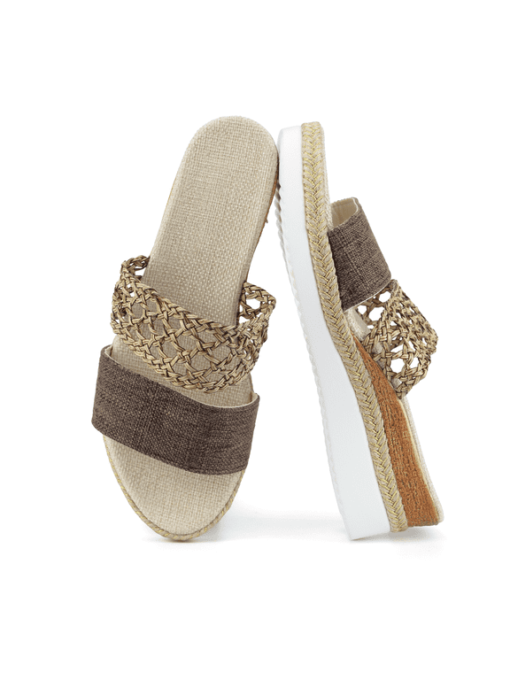 Women's Wedge Heel Espadrille Sandals Comfortable Wide Width Open Toe Double Band Straps Sandals for Beach Vacation & Summer Dress