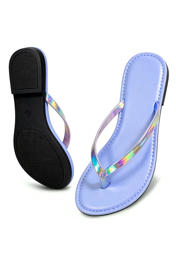 Women's Wide Width Flip Flops - Comfortable Slip-On Sandals with Toe Post Design, Trendy Minimalist Beach Shoes for Summer Walking