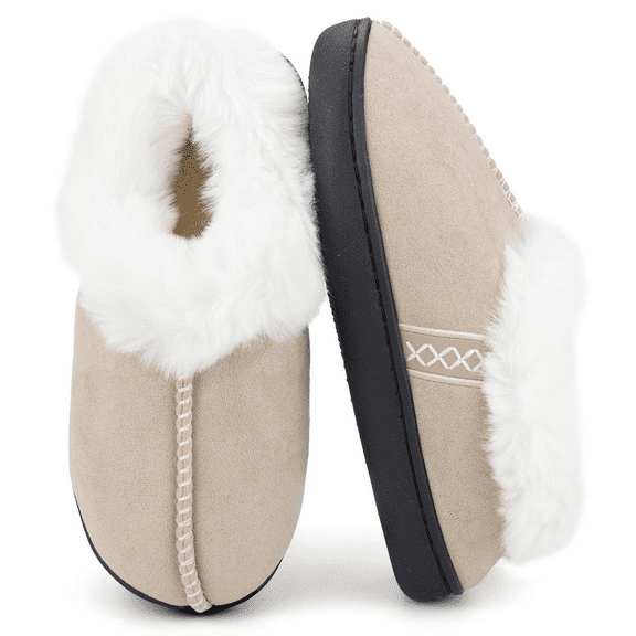 BERANMEY Women's Winter Slippers with Memory Foam, Fuzzy Faux Fur Lining House Shoes Non-Slip Rubber Sole for Indoor Outdoor, Warm Cozy Plush Comfort Slippers