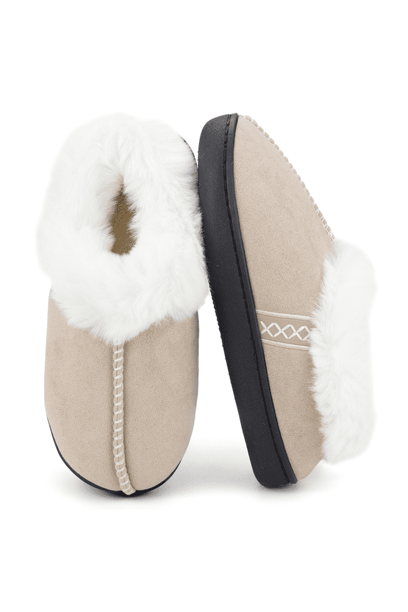 Women's Winter Slippers with Memory Foam, Fuzzy Faux Fur Lining House Shoes Non-Slip Rubber Sole for Indoor Outdoor, Warm Cozy Plush Comfort Slippers