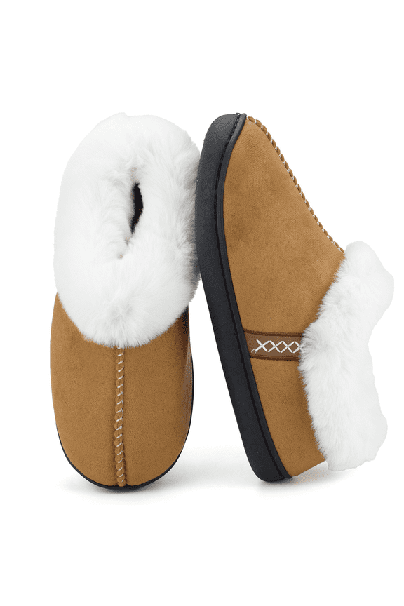 Women's Winter Slippers with Memory Foam, Fuzzy Faux Fur Lining House Shoes Non-Slip Rubber Sole for Indoor Outdoor, Warm Cozy Plush Comfort Slippers