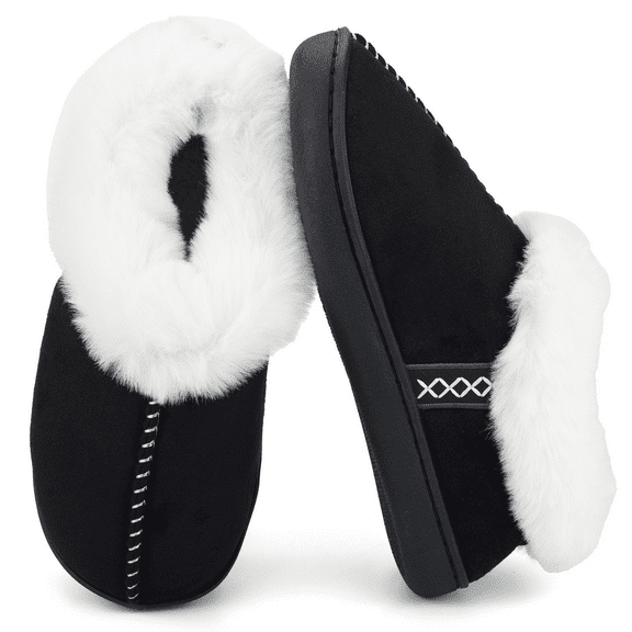 BERANMEY Women's Winter Slippers with Memory Foam, Fuzzy Faux Fur Lining House Shoes Non-Slip Rubber Sole for Indoor Outdoor, Warm Cozy Plush Comfort Slippers
