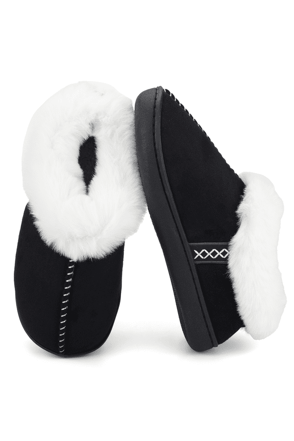 Women's Winter Slippers with Memory Foam, Fuzzy Faux Fur Lining House Shoes Non-Slip Rubber Sole for Indoor Outdoor, Warm Cozy Plush Comfort Slippers