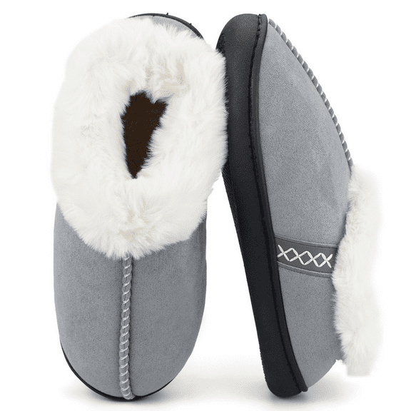 BERANMEY Women's Winter Slippers with Memory Foam, Fuzzy Faux Fur Lining House Shoes Non-Slip Rubber Sole for Indoor Outdoor, Warm Cozy Plush Comfort Slippers