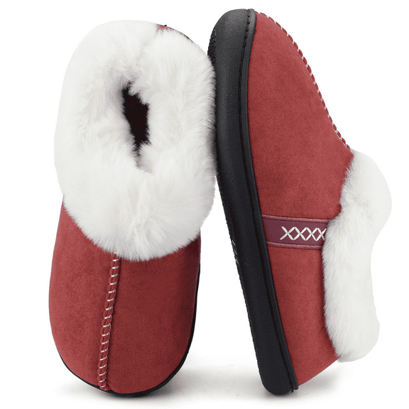 BERANMEY Women's Winter Slippers with Memory Foam, Fuzzy Faux Fur Lining House Shoes Non-Slip Rubber Sole for Indoor Outdoor, Warm Cozy Plush Comfort Slippers