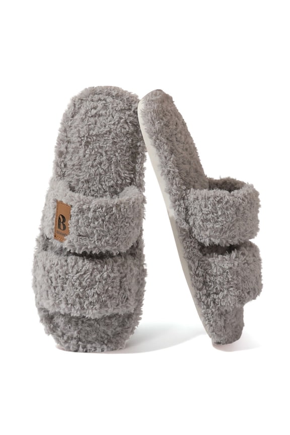 Womens Fuzzy Open Toe Slippers Faux Fur Slippers with Memory Foam House Shoes Lightweight for Indoor Outdoor & Home Use