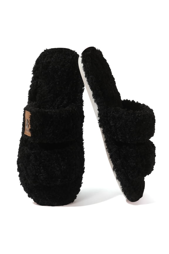 Womens Fuzzy Open Toe Slippers Faux Fur Slippers with Memory Foam House Shoes Lightweight for Indoor Outdoor & Home Use