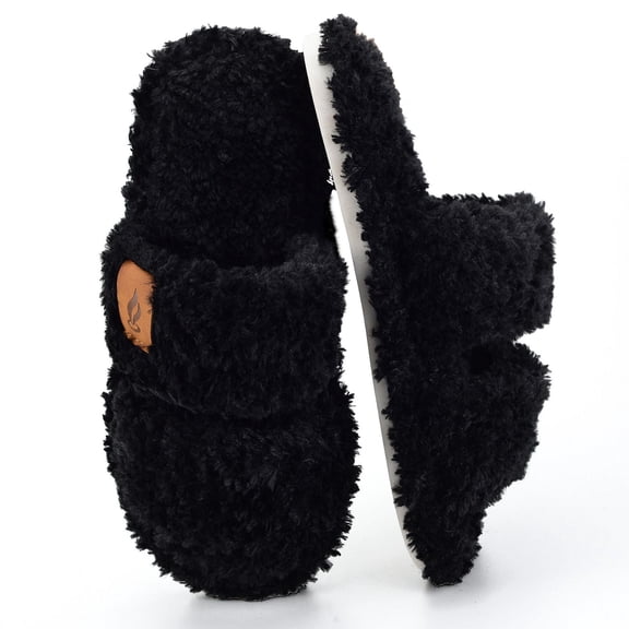 BERANMEY Womens Fuzzy Open Toe Slippers Faux Fur Slippers with Memory Foam House Shoes Lightweight for Indoor Outdoor & Home Use