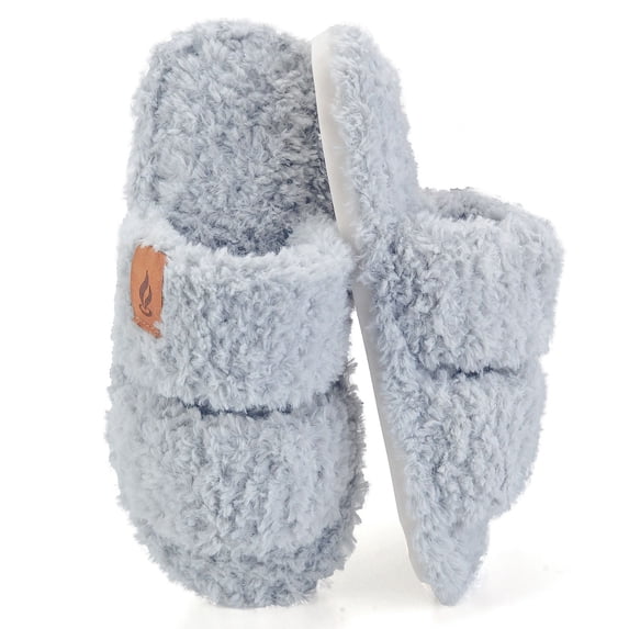 BERANMEY Womens Fuzzy Open Toe Slippers Faux Fur Slippers with Memory Foam House Shoes Lightweight for Indoor Outdoor & Home Use