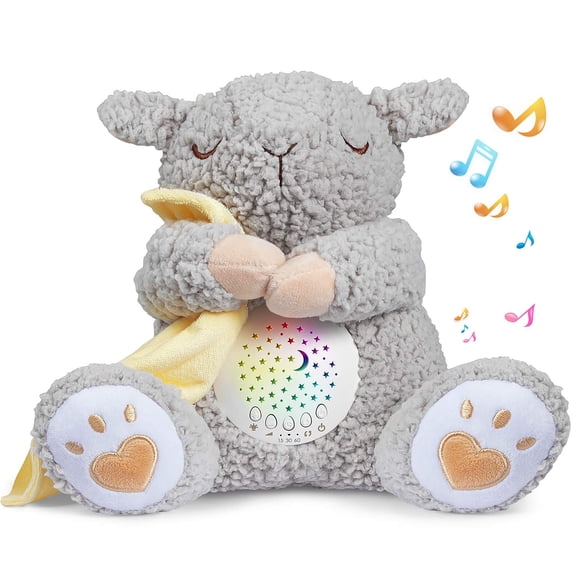 BEREST Baby White Noise Machine Stuffed Animal Toy, Mom's Heartbeat Lullabies Sheep Sleep Soother, Nursery Decor Night Light Projector, Toddler Crib Sleeping Aid, Babies Shower Gifts Portable
