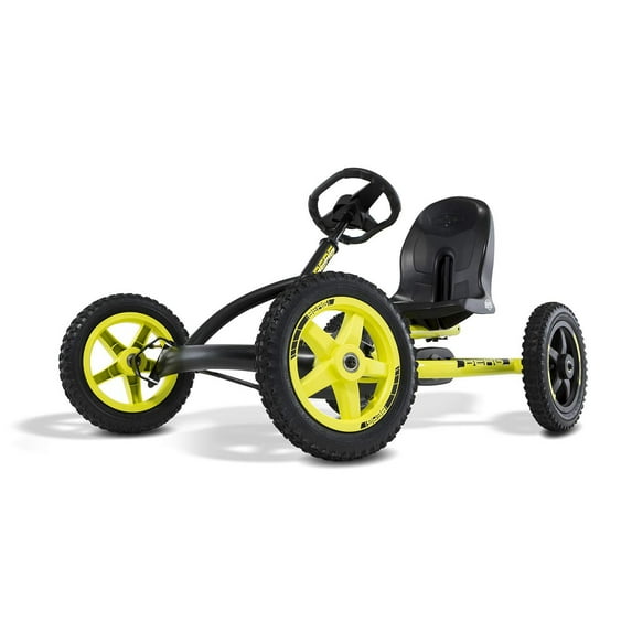 BERG Buddy Cross Kids Pedal Go Kart Ride On Toy w/ Axle Steering, Black & Yellow