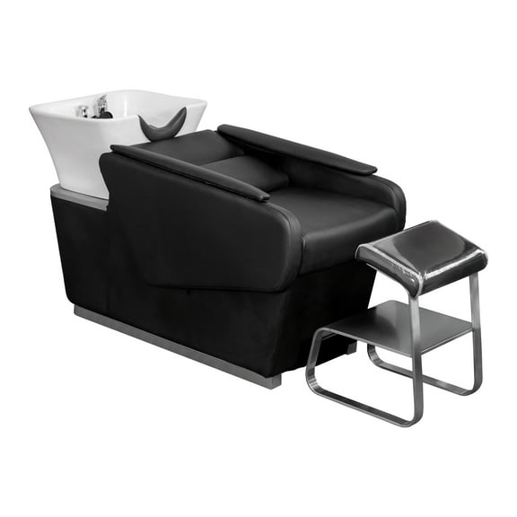 BERGAMO Backwash Unit Shampoo Bed with Removable Arm Cushion and Footrest, Hair Salon Spa Equipment, Black