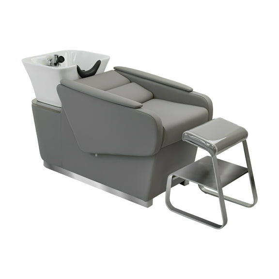 BERGAMO Backwash Unit Shampoo Bed with Removable Arm Cushion and Footrest, Hair Salon Spa Equipment, Gray/Silver
