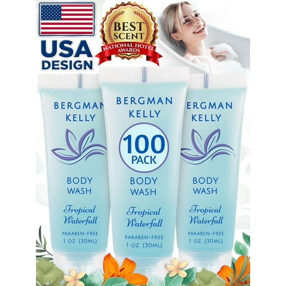 Bergman Kelly Travel Size Body Wash, Tropical Waterfall, 1 fl oz, 100 pcs (US Company)