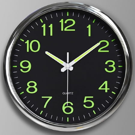 BERGUF 12" Quartz Modern Glow In The Dark Indoor Oversized Wall Clock, Silent Mechanism