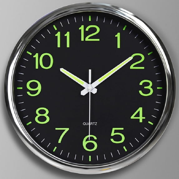 BERGUF 12" Quartz Modern Glow In The Dark Indoor Oversized Wall Clock, Silent Mechanism