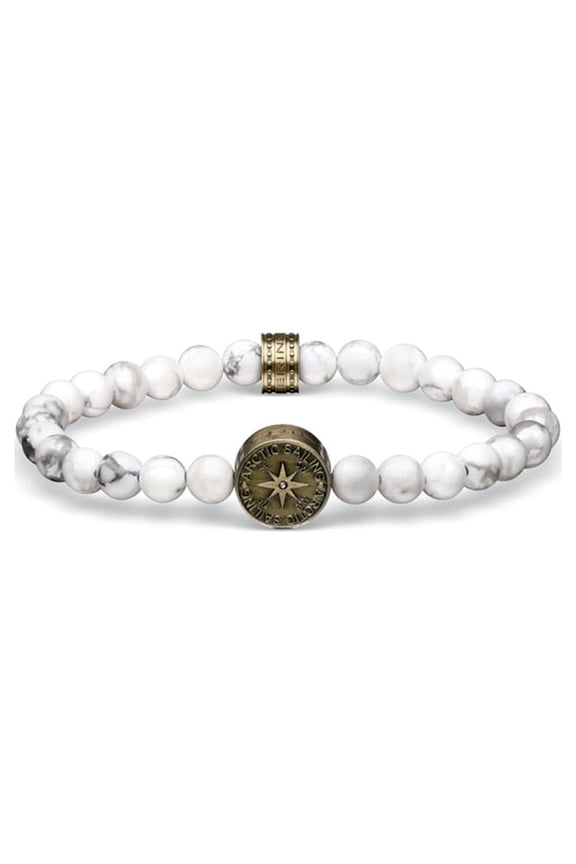 Arctic Symphony Collection Brass Arctic Sailing Link Bracelet with White Pine Beads. 632-52-220