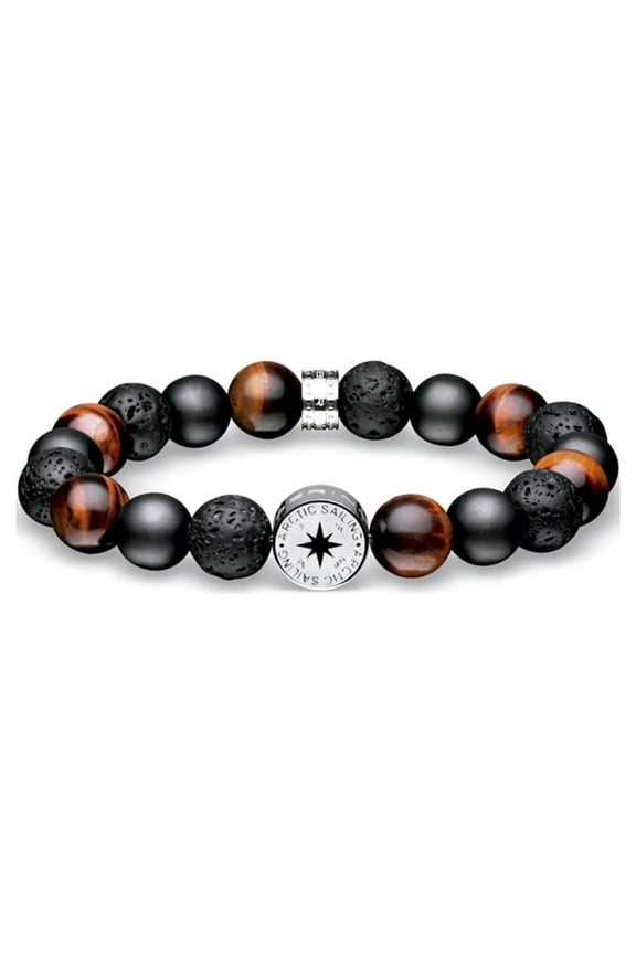 Arctic Symphony Collection Ceramic Steel Actic Sailing Link Bracelet with Red Tiger Eye, Lava and Sandblast Beads. 631-641-200