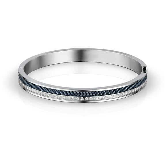 BERING Polished Silver Steel and Zirconia Bangle Bracelet for Women. 190 mm.