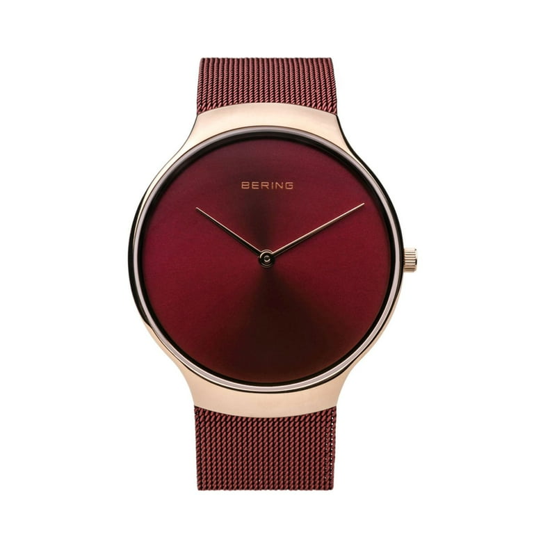 BERING Men s Charity Rose Gold Stainless Steel Case and Red Mesh Watch