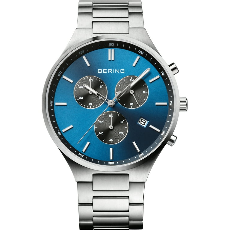 BERING Men s Titanium Case Chronograph Blue Dial Bracelet Watch