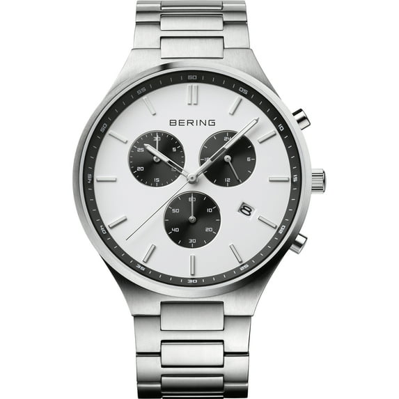 BERING Men's Titanium Case Chronograph White Dial Bracelet Watch 11743-704
