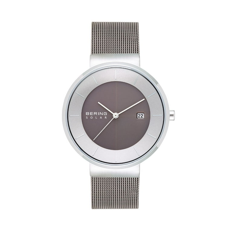BERING Mens Slim Solar Grey Stainless Case and mesh watch
