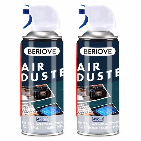 BERIOVE Compressed Canned Air Duster 450ml for Computer Cleaning Electronic Keyboard Cleaner,2Pcs