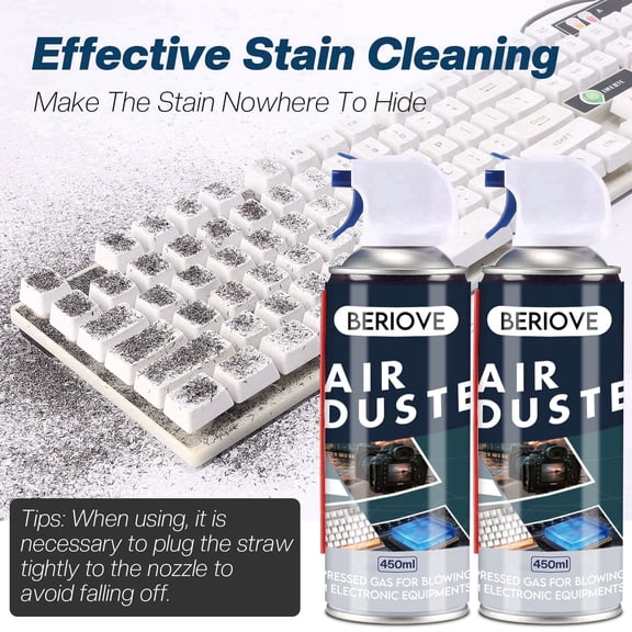 BERIOVE Compressed Canned Air Duster for Computer Cleaning Electronic Keyboard Cleaner 5.99 Oz,2Pcs