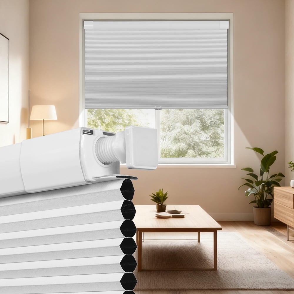 BERISSA Cordless Blackout No Drill Cellular Shades Thermal Insulated Easy Install No Tools Pull Down Honeycomb Blinds for indoor windows Bedroom Kitchen Apartment,35.5"W X 56"H,White