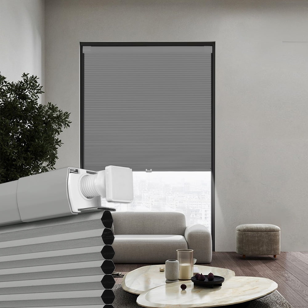 BERISSA Cordless Blackout No Drill Cellular Shades Thermal Insulated Easy Install No Tools Pull Down Honeycomb Blinds for indoor windows Bedroom Kitchen Apartment,34"W X 36"H,Gray
