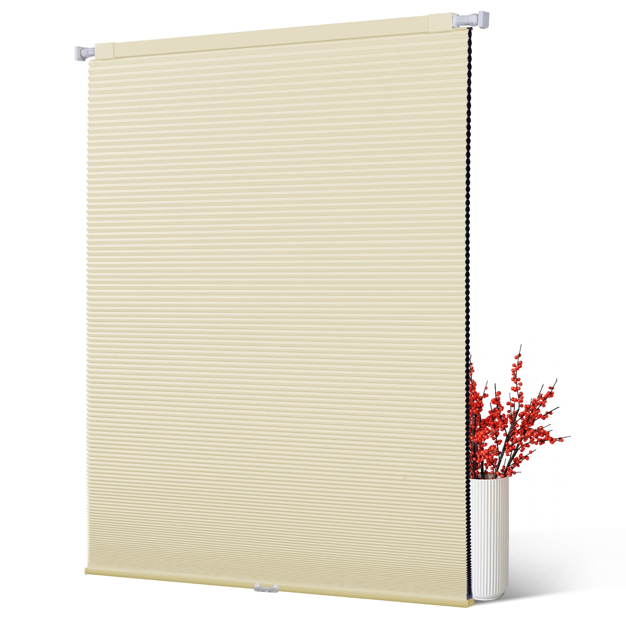 BERISSA Cordless Blackout No Drill No Tools Cellular Shades, Pull Down Window Blinds,Beige,42" W x 80" H