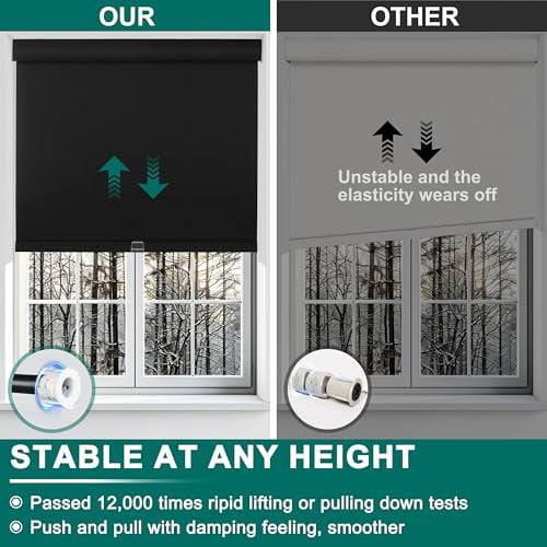 BERISSA Cordless Blackout Roller Shades - Linen Fabric, Thermal Insulation, Cassette Valance (26.5"W X 48"H)