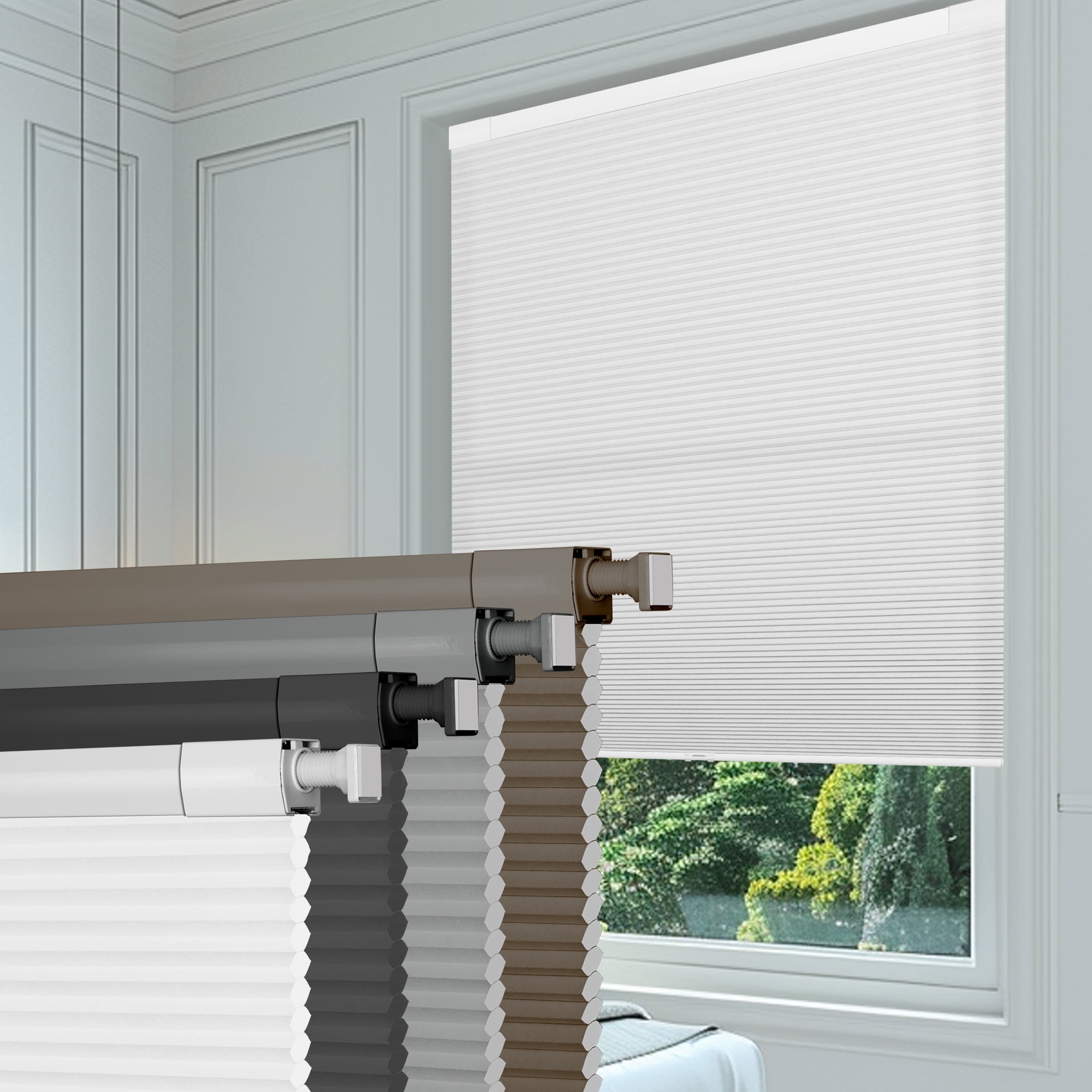BERISSA Cordless No Drill Cellular Shades Light Filtering Thermal Insulated Easy Install No Tools Pull Down Honeycomb Blinds for indoor windows Bedroom Kitchen,34"W X 72"H,White