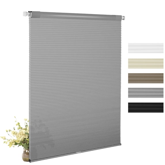 BERISSA Cordless No Drill No Tools Cellular Shades, Light Filtering Pull Down Window Blinds,Gray,38" W x 64" H
