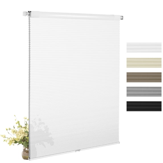BERISSA Cordless No Drill No Tools Cellular Shades, Light Filtering Pull Down Window Blinds,White,34" W x 36" H