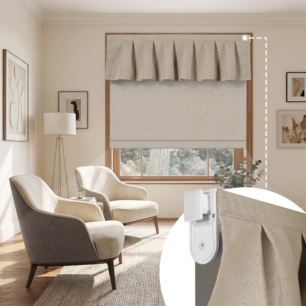 BERISSA No Drill Blinds for Indoor Windows, Blackout Roller Shade With Valance, Room Darkening Noise Reduction Thermal Insulation Roller Blinds for Office and Home,Easy to Install,46"W X 48"H,Brown