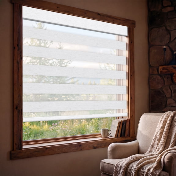 BERISSA No Drill Cordless Zebra Blinds for Windows,Dual Layer Light Blocking and Filtering Blinds for Indoor Windows,Day and Night Shades for Bedroom Kitchen Bathroom,26"W x 72"H,Beige